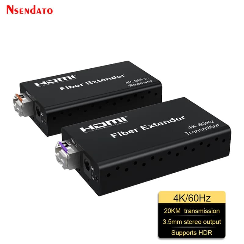 Extender HDMI in Fibra Ottica 20Km 4K 60Hz su Cavo in Fibra Ottica LC, Trasmettitore e Ricevitore Video HDMI 2.0 con Audio per HDCP