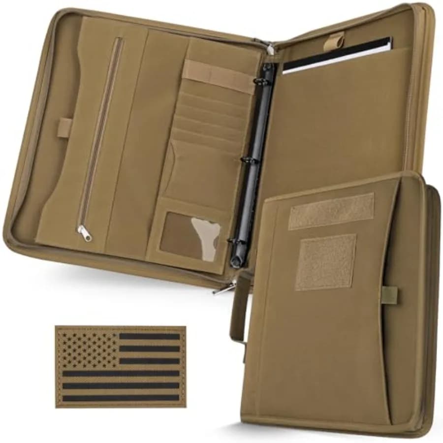 Portafoglio con raccoglitore a 3 anelli staccabile, agenda tattica con cerniera, copertina per notebook con carta A4, organizer multi-scomparto