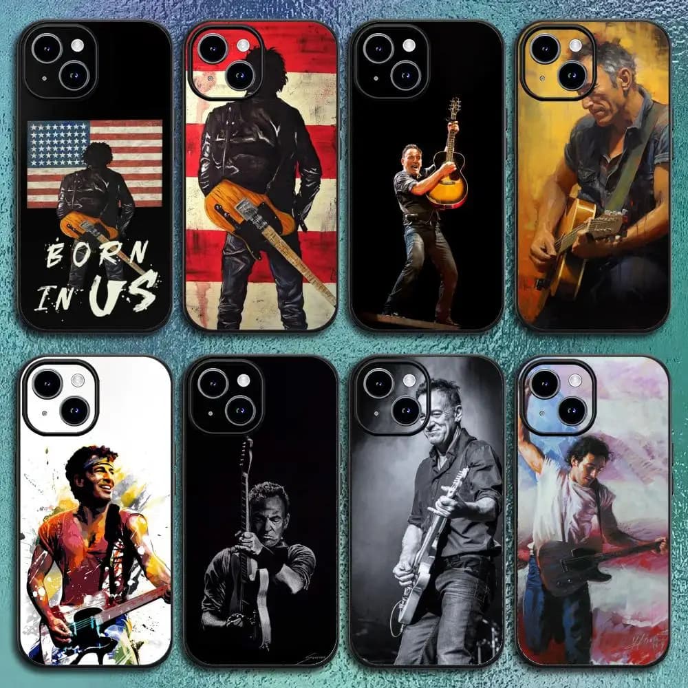 Custodia per iPhone 17 16 15 14 13 12 11 Pro Max Plus Mini Nera Opaca Morbida con Chitarra Bruce Springsteen