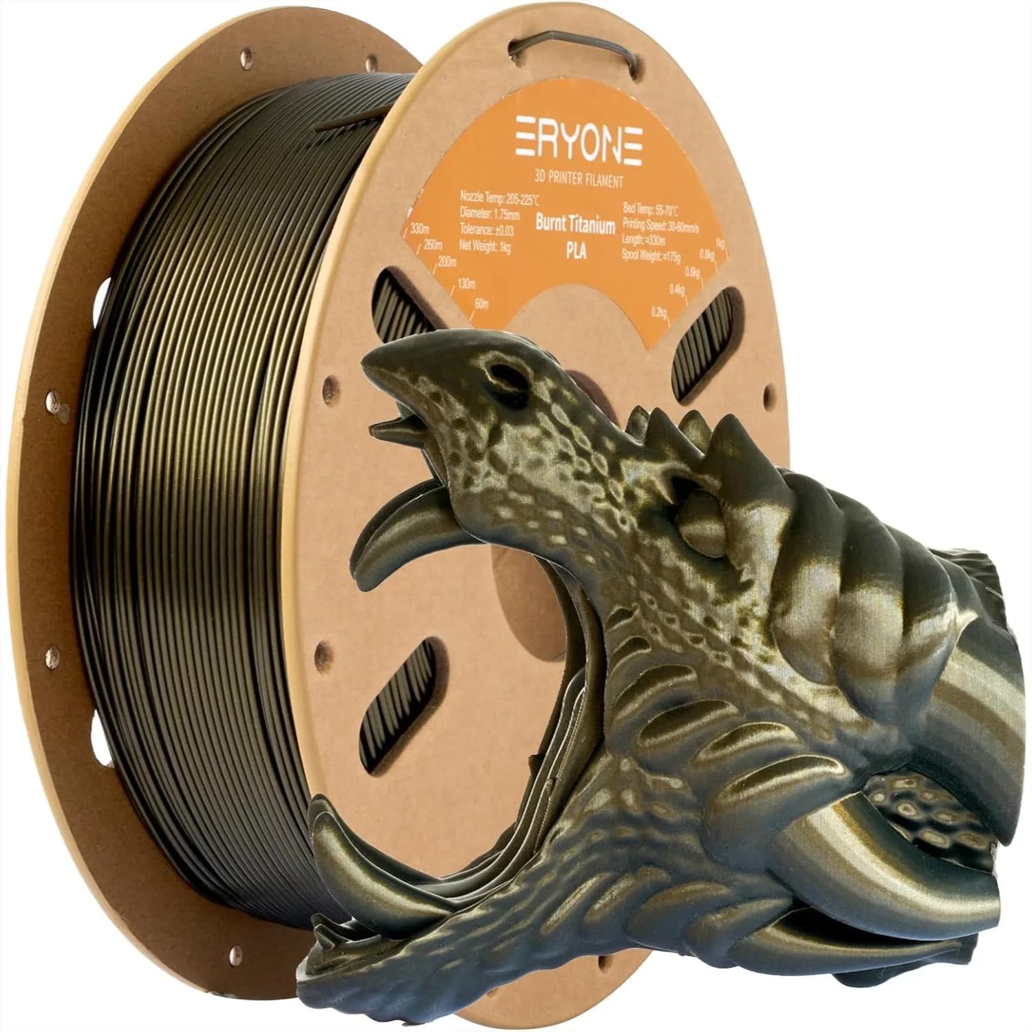 Filamento PLA Glitterato 1.75mm, Colore Titanio Bruciato Cangiante per Stampante 3D, Bobina in Cartone da 1KG, Oro Scuro