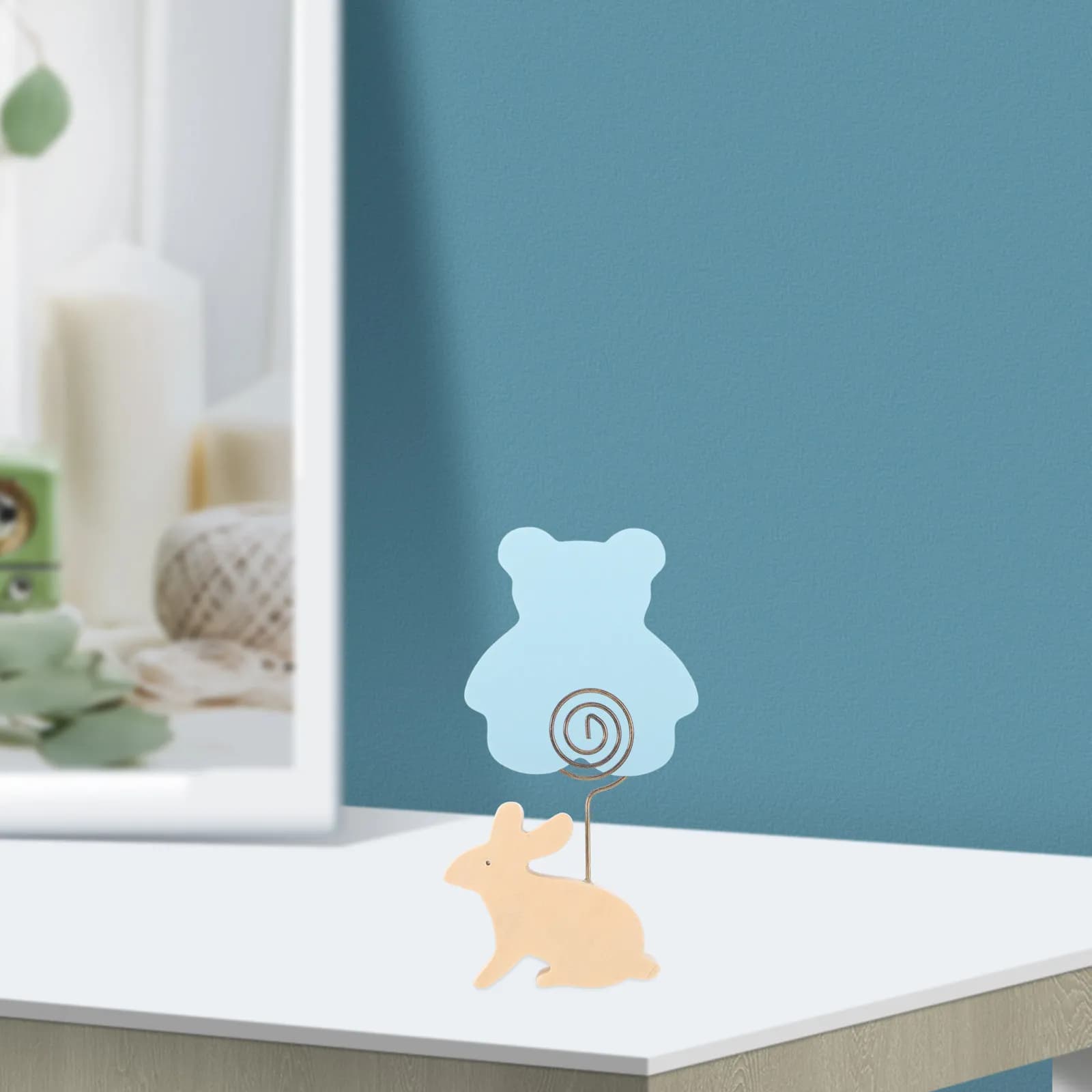 Portafoto e Clip Memo a Forma di Coniglietto, Organizzatore da Scrivania in Legno e Ferro, Decorazione Pasquale per Casa e Ufficio