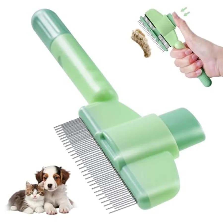 Nuova Spazzola per la Rimozione del Pelo di Animali Domestici con Pulsante di Rilascio, Spazzola per la Toelettatura di Gatti e Cani a Pelo Corto e Lungo, Spazzola Deshedding per Animali Domestici