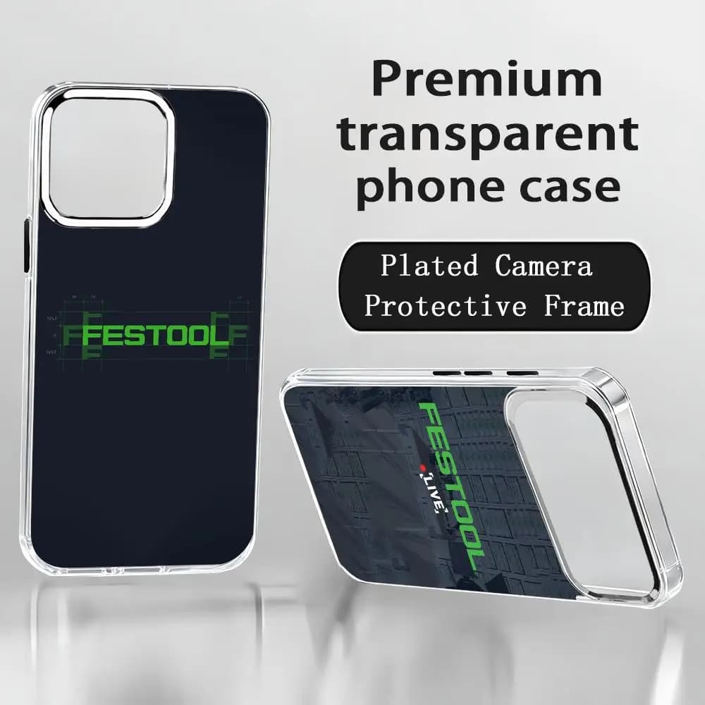 festool Phone Case For iPhone 18 17 16 15 14 13 12 11 Pro Max Plus Chrome Button Camera Ring Transparent