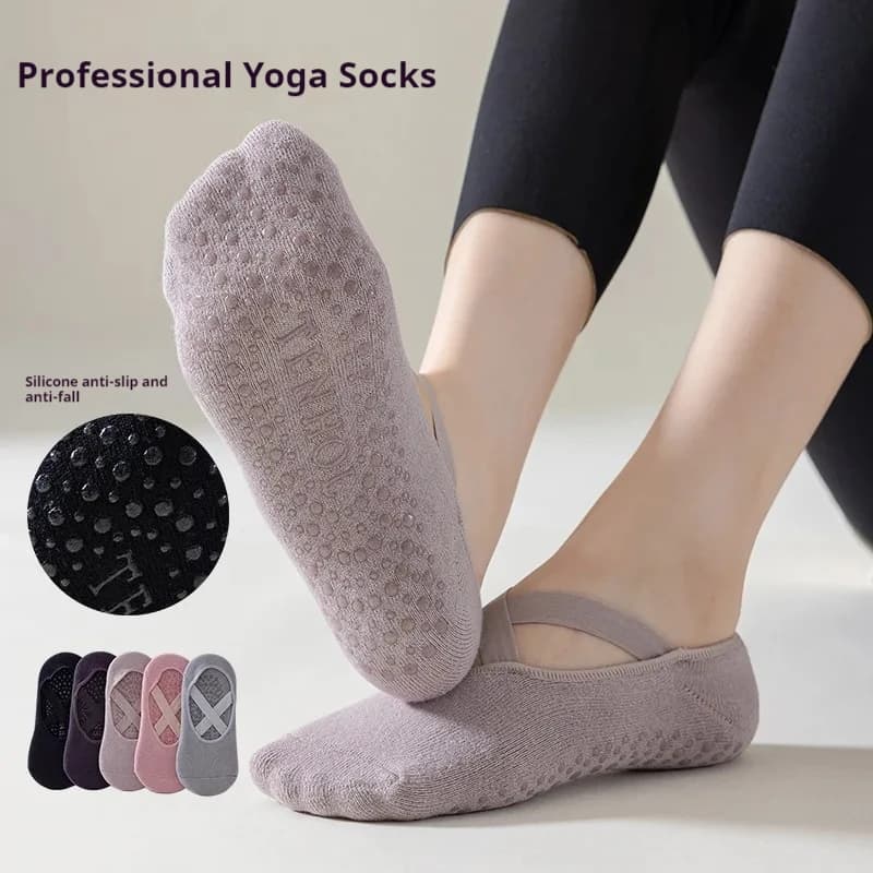 Calzini da yoga professionali da donna Calzini da balletto antiscivolo in silicone per pilates Calzini sportivi da ballo con fasciatura traspirante senza schienale