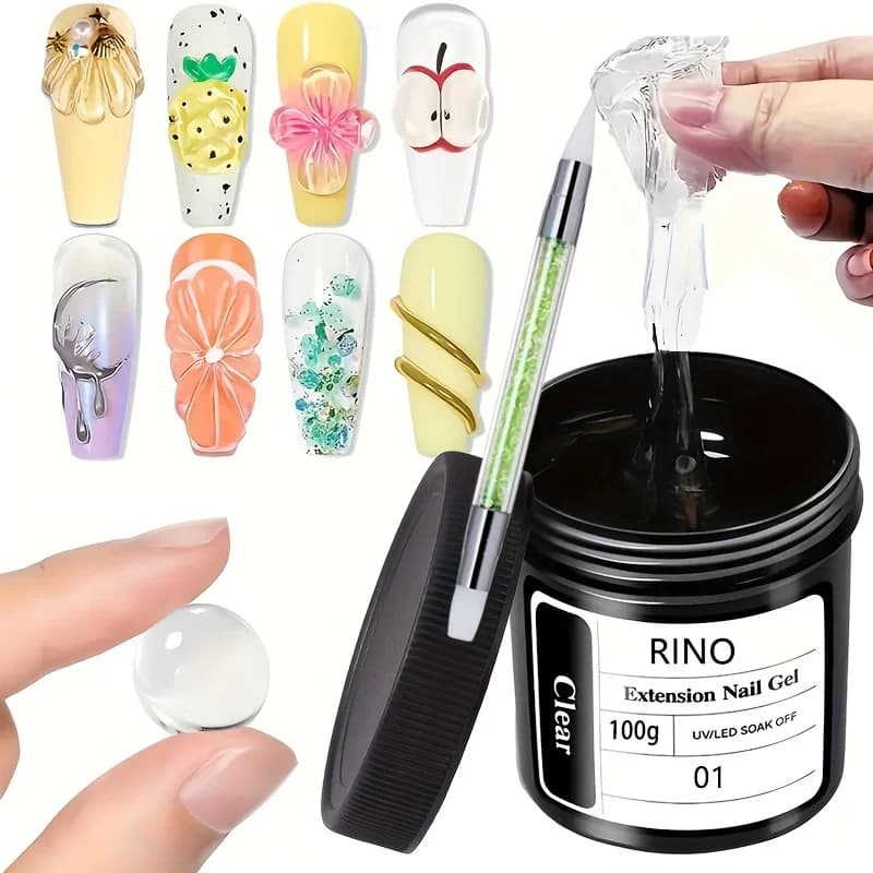 100g Clear Non-Stick Hand Extension Nail Gel With Sculpture Pen 3D Modeling Rhinestone Glue Soak Off UV Nail Art Gel Kit