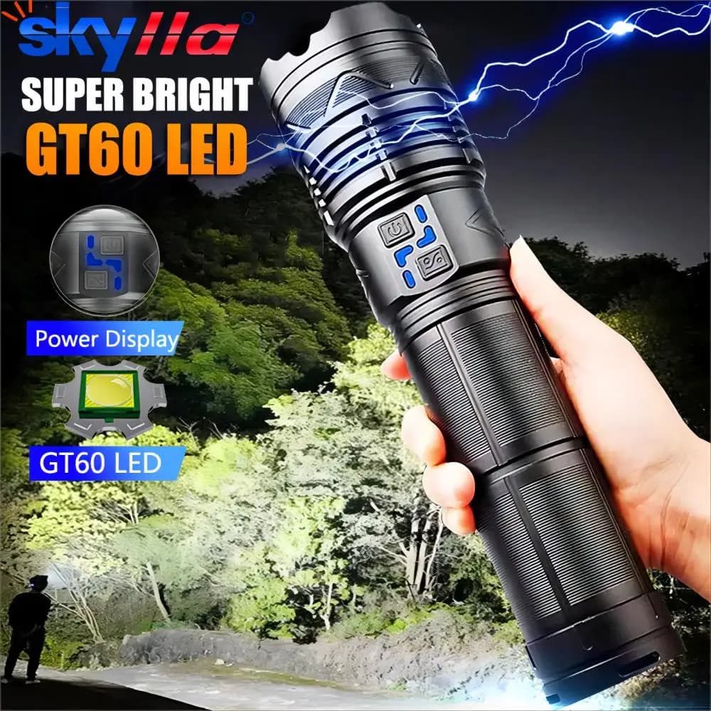 Torcia a LED ad alta potenza Torcia super luminosa a lungo raggio Torcia da campeggio tattica esterna ultra potente ricaricabile