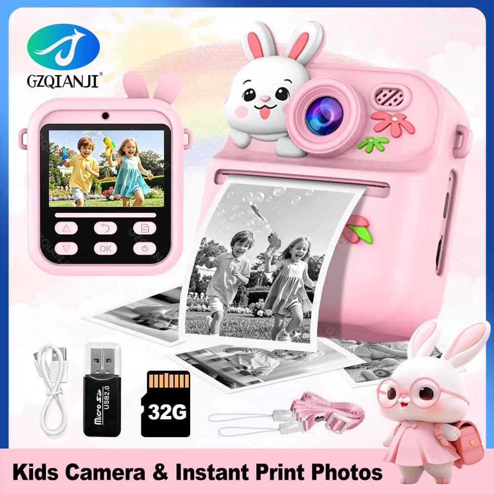 Mini stampante termica da 58 mm Kis fotocamera digitale HD1080P stampa istantanea foto macchina per la registrazione video scheda SD 32G per regali per bambini