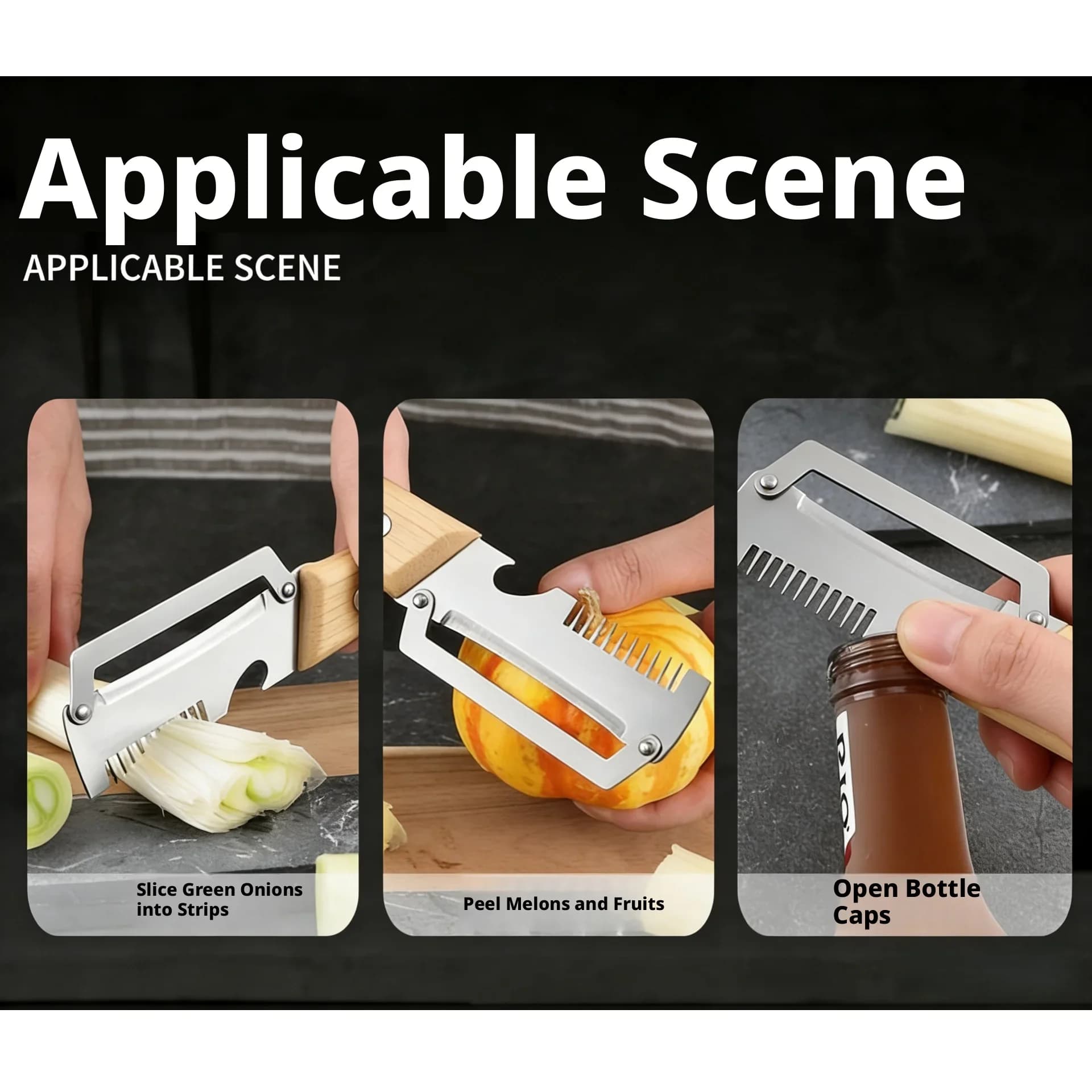 Utensile da cucina a doppio uso – Coltello affilato per sbucciare e pelare – Acciaio inossidabile antiruggine – Impugnatura comoda in legno