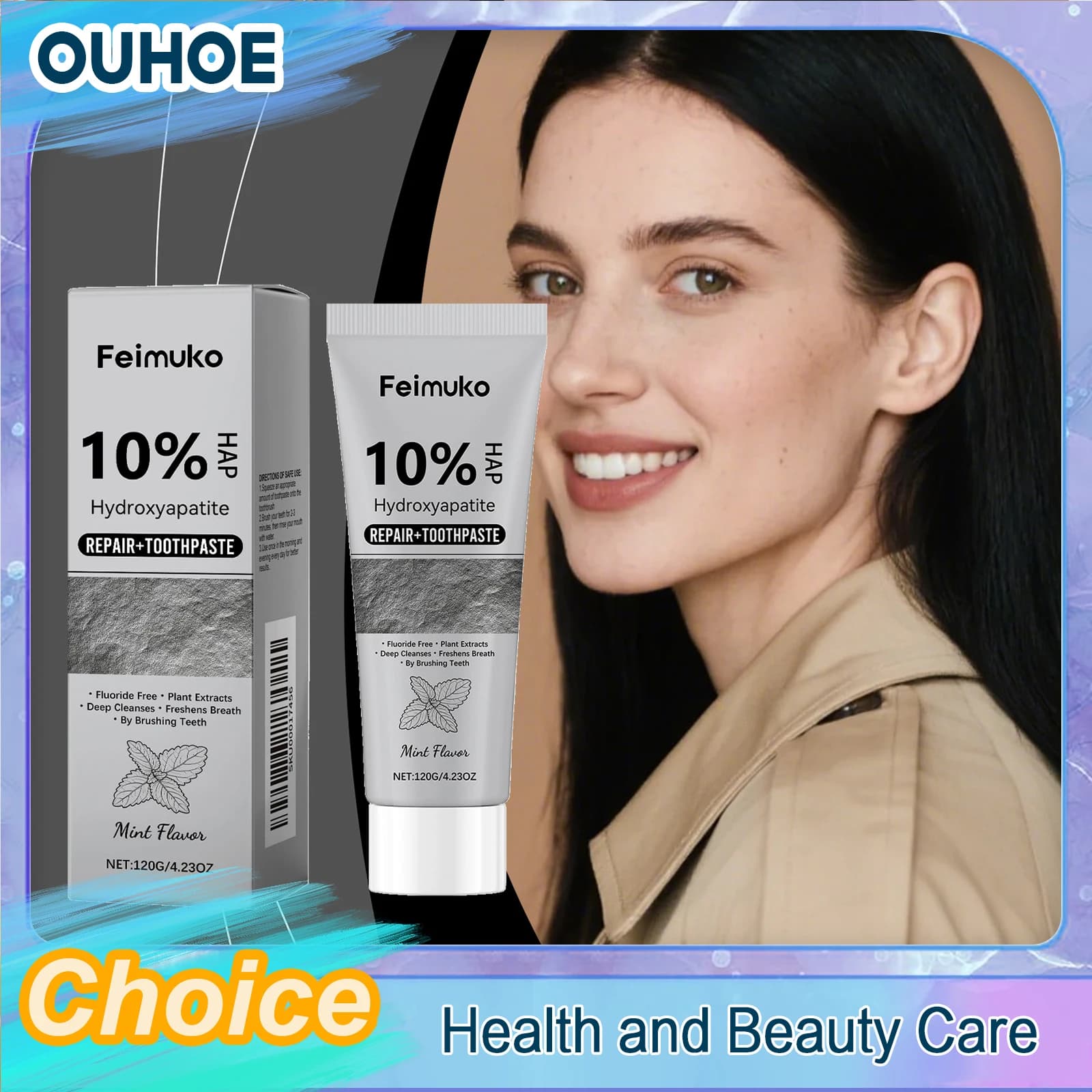 Dentifricio with 10% of Hydrossiapatite for Deep Cleansing, Repair of the Macchies, Protection from the Charges, Fresh Food, Protection of the Magives, Fresh Mint, Whitening for Tooths