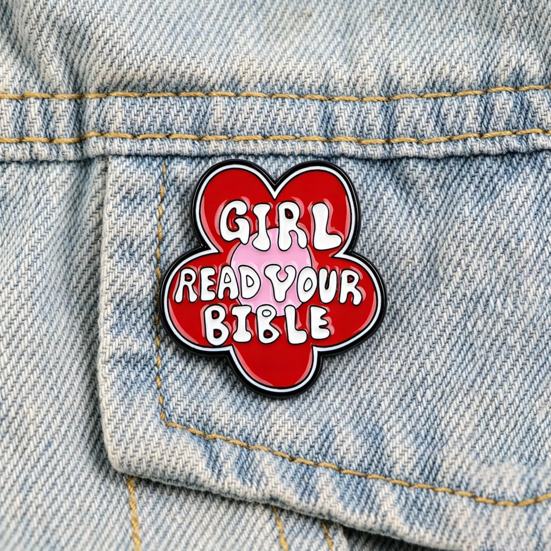 Girl Read Your Bible Enamel Pin Retro Flower Faith Brooch Christian Quote Lapel Pin For Backpack Jeans Bag Religious Gift