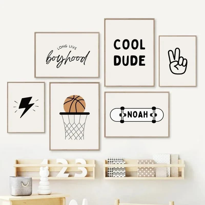 Simple boy basketball skateboard sports children poster kindergarten printable wall decals painted for children's room decor