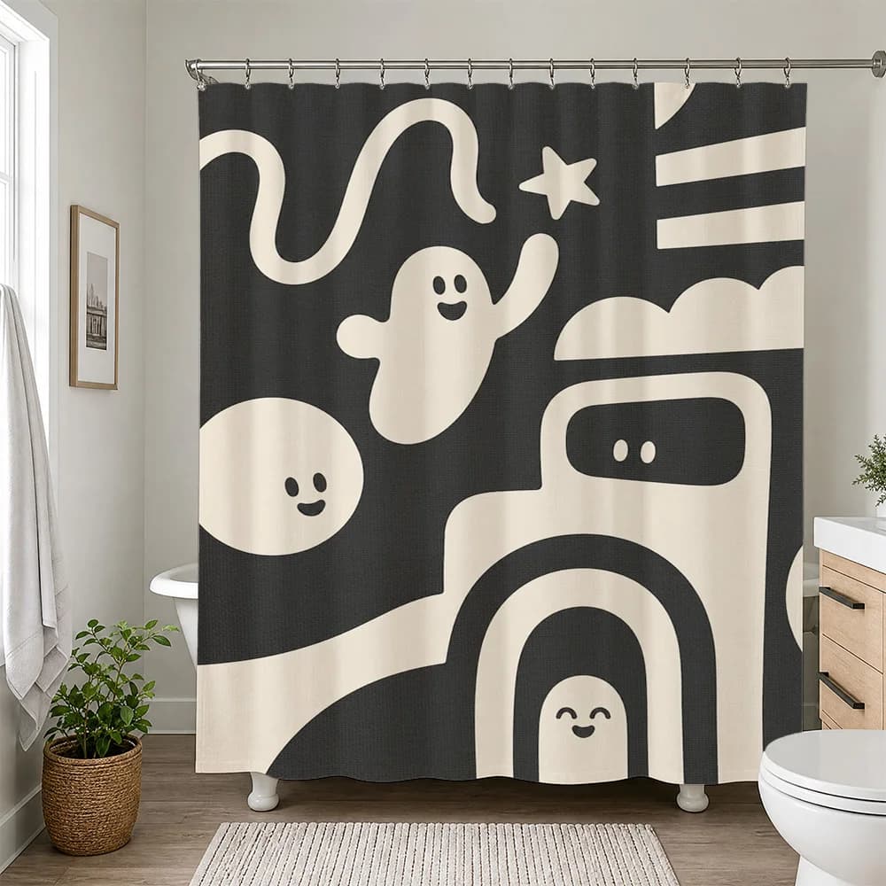 Cute Cartoon Monsters Rainbow Shower Curtain Bathroom Decor Fun Kids Novelty Shower Curtain Liner