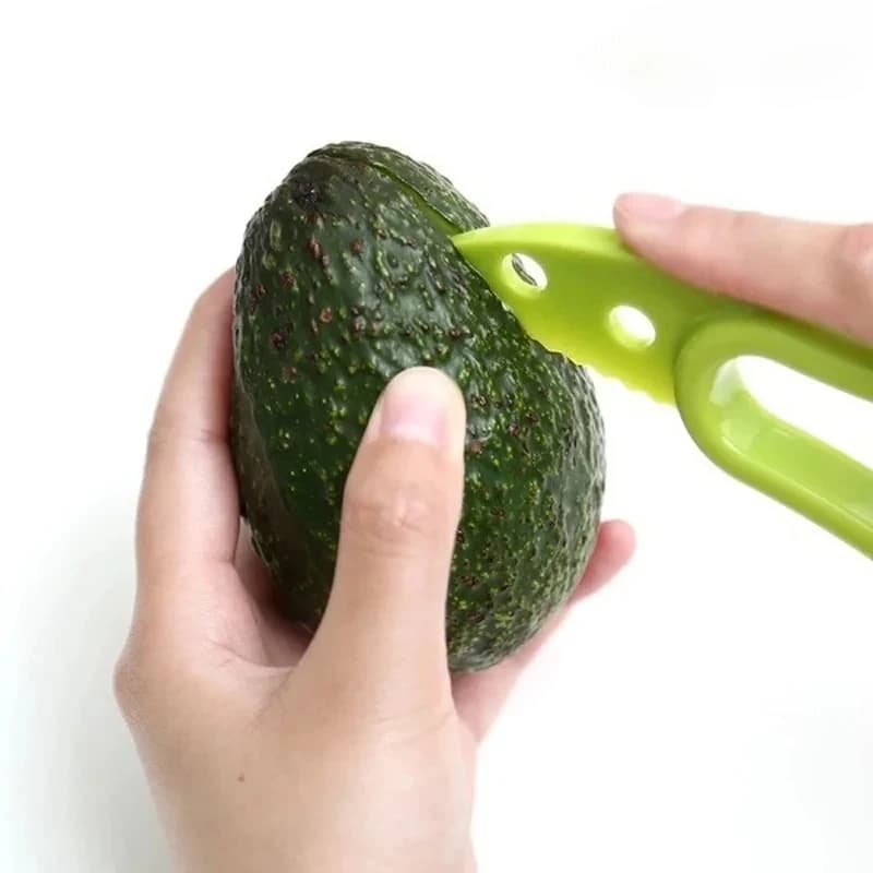 1 Pezzo Affettatore 3 in 1 per Avocado Verde, Separatore di Polpa, Sbucciatore di Frutta, Coltello in Plastica, Utensili da Cucina per Verdure