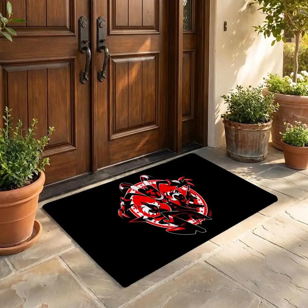 1PC H-Helluva Boss Tappetino in flanella per porta, antiscivolo, per camera da letto, soggiorno, decorazione per la casa