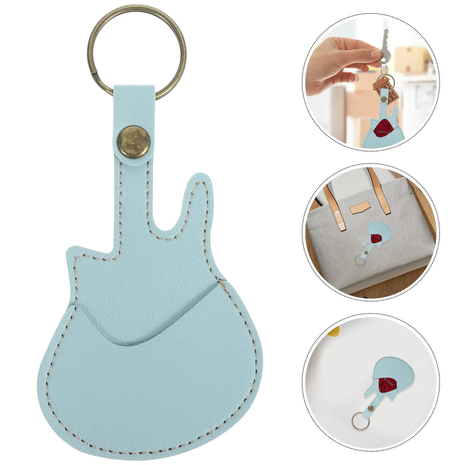 Guitar Pick Bag Heavy Duty PU Zinc Alloy Construction Compact Keyring Holder for Guitar Picks Plectrums Bass Picks Instrument