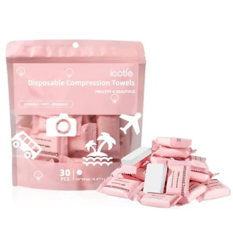 Compressed Towel 30 Pcs Disposable Compressed Face Towel Portable Cotton Coin Tissue Camping Towel for Travel/Home/Outdoor Acti