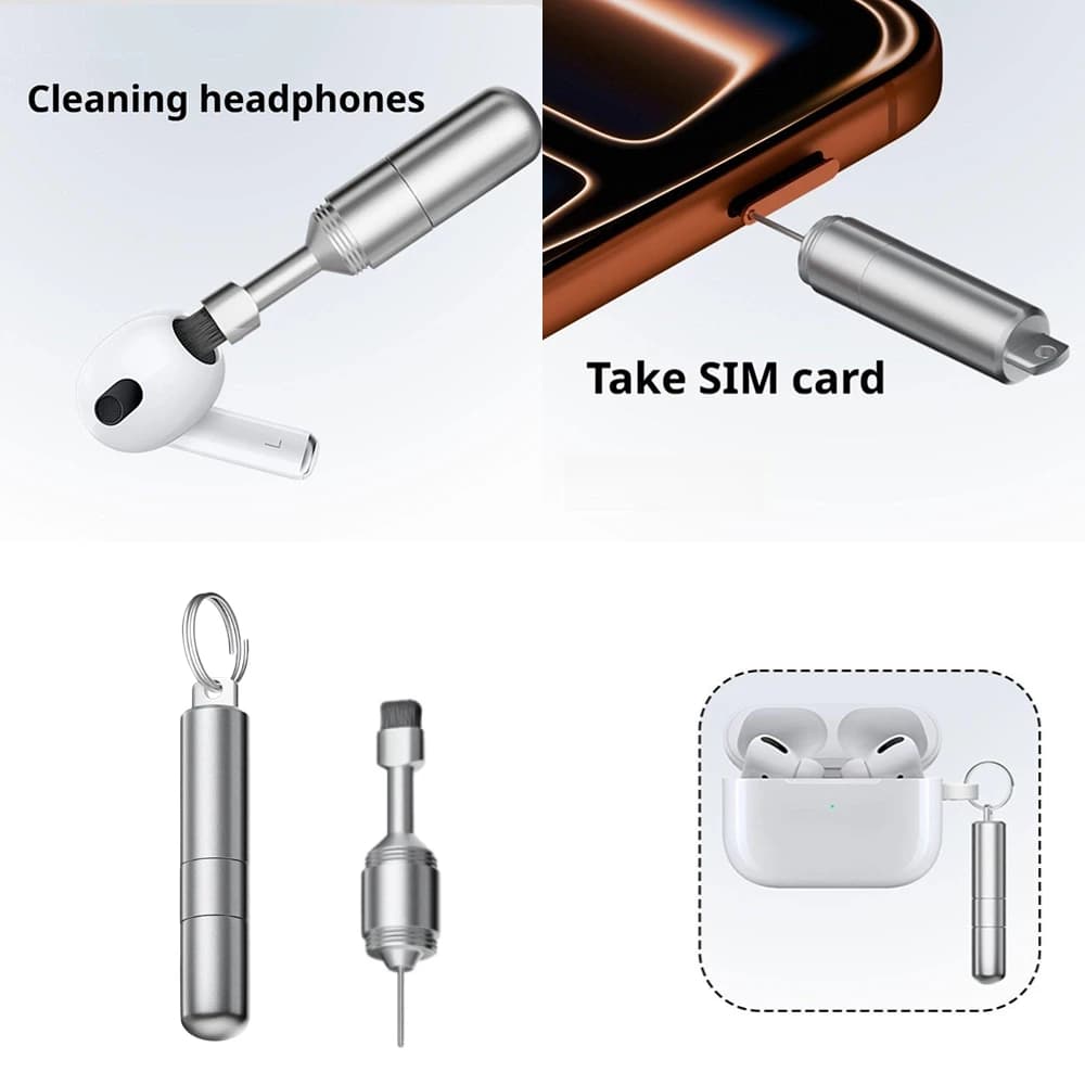 2-in-1 Portable Tool for Removing SIM Card, Eject SIM Spill and Auxiliary Cleaning Brush, Mini Ago Apri-SIM for iPhone and AirPods