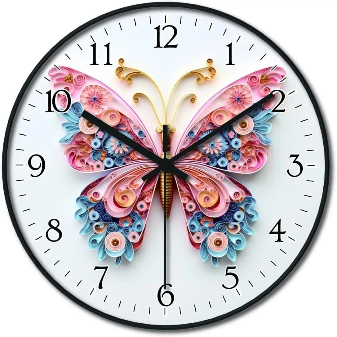 Orologio da Parete da 8 Pollici con Motivo a Farfalle Vivaci, Elegante Decorazione Analogica per Cucina e Camera da Letto