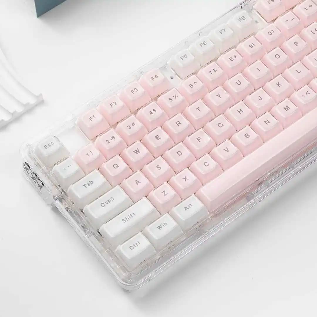Crystal Transparent Keycaps Pink White MDA Profile PC Backlit Full Set for MX Mechanical Keyboard RGB Gaming Custom Cute Kawaii