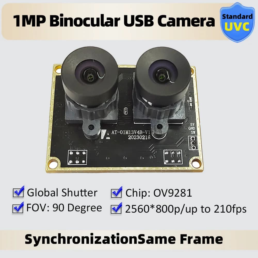 Modulo fotocamera USB doppia lente con otturatore globale da 120 fps OV9281 monocromatico sincrono binoculare da 1 MP senza distorsione FF 90 ° Catturazione del movimento