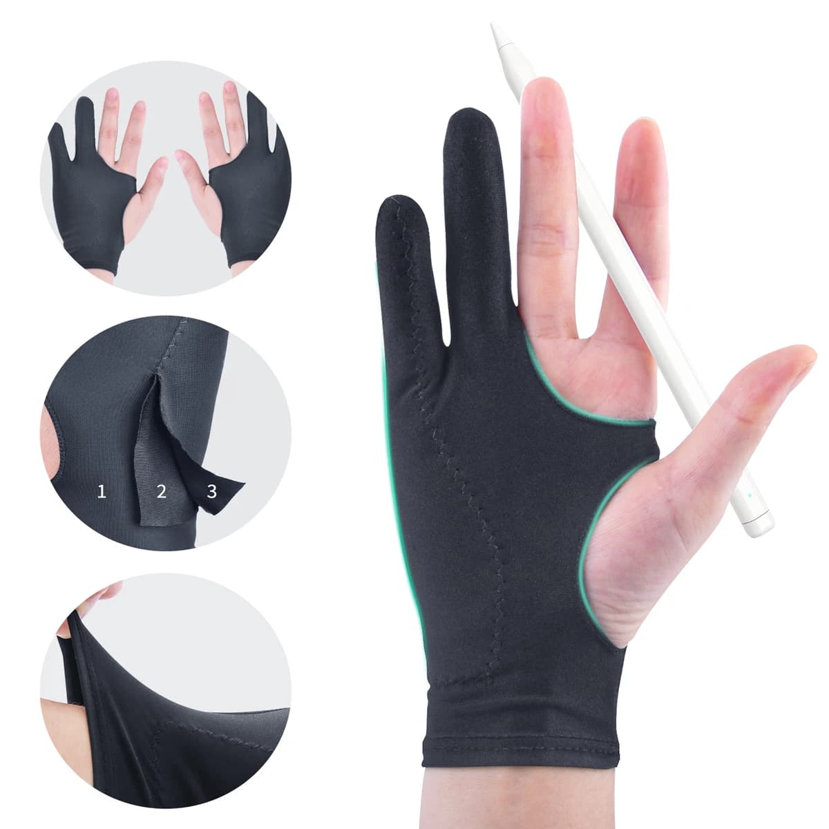 Guanto antiincrustante a due dita per tablet, telefono, disegno, scrittura, guanti per Ipad Pro Air Mini, guanti antiaccessori per contatti
