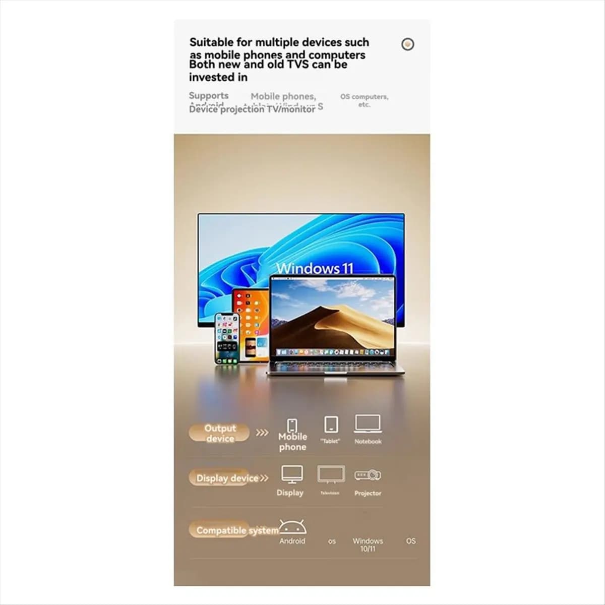 A69Z Proiettore per schermo wireless 4K Telefono Computer collegato alla TV con lo stesso manufatto dello schermo Proiezione compatibile HDMI