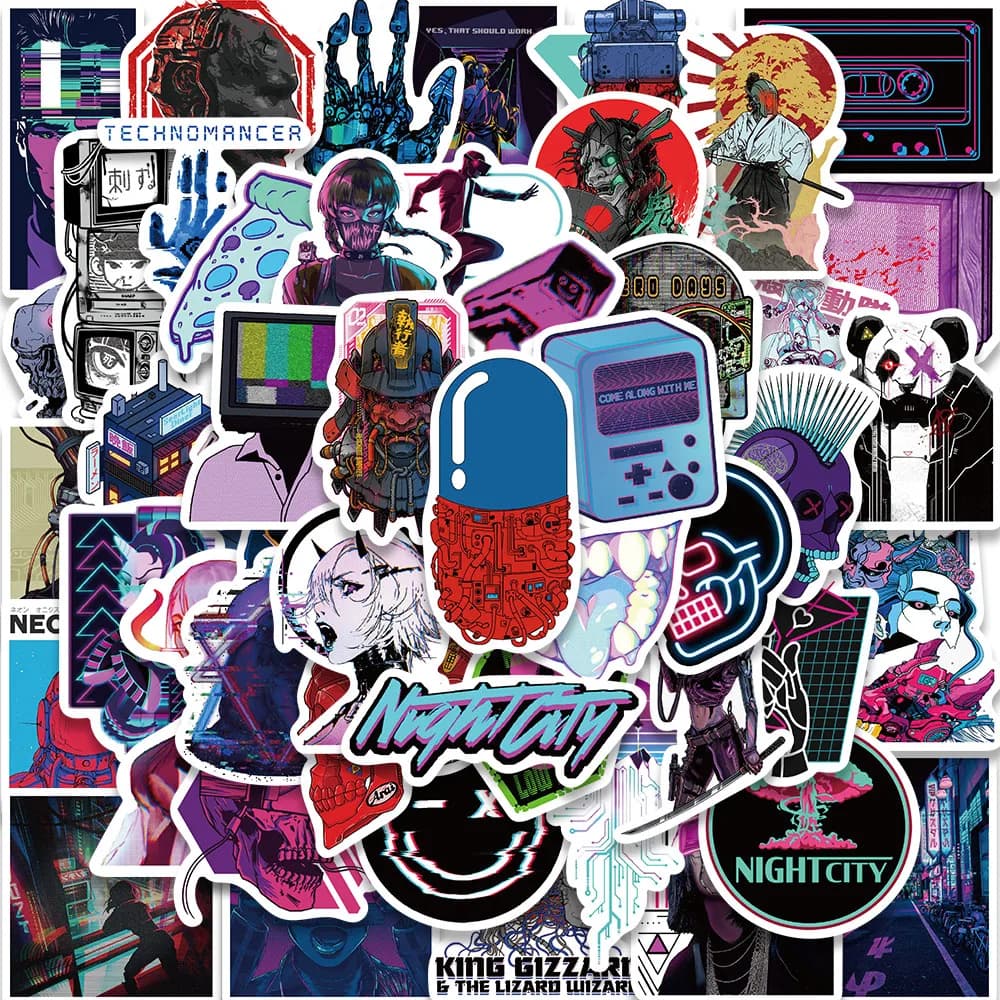 50 pezzi Y2K Harajuku Cyberpunk adesivo giocattolo Anime Cybernetic Cool Graffiti Kid Car Phone Laptop adesivi decalcomanie per casco moto