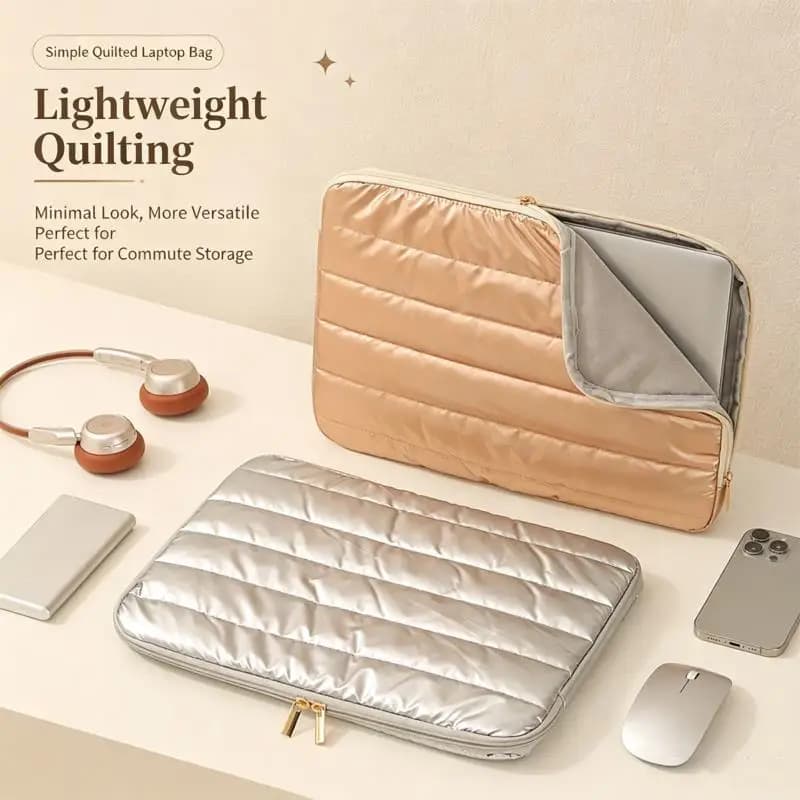 Quilted Laptop Sleeve 13-14 Inch Padded Shockproof Bag Water Resistant Lightweight Computer Carrying Case Soft Protective Cover