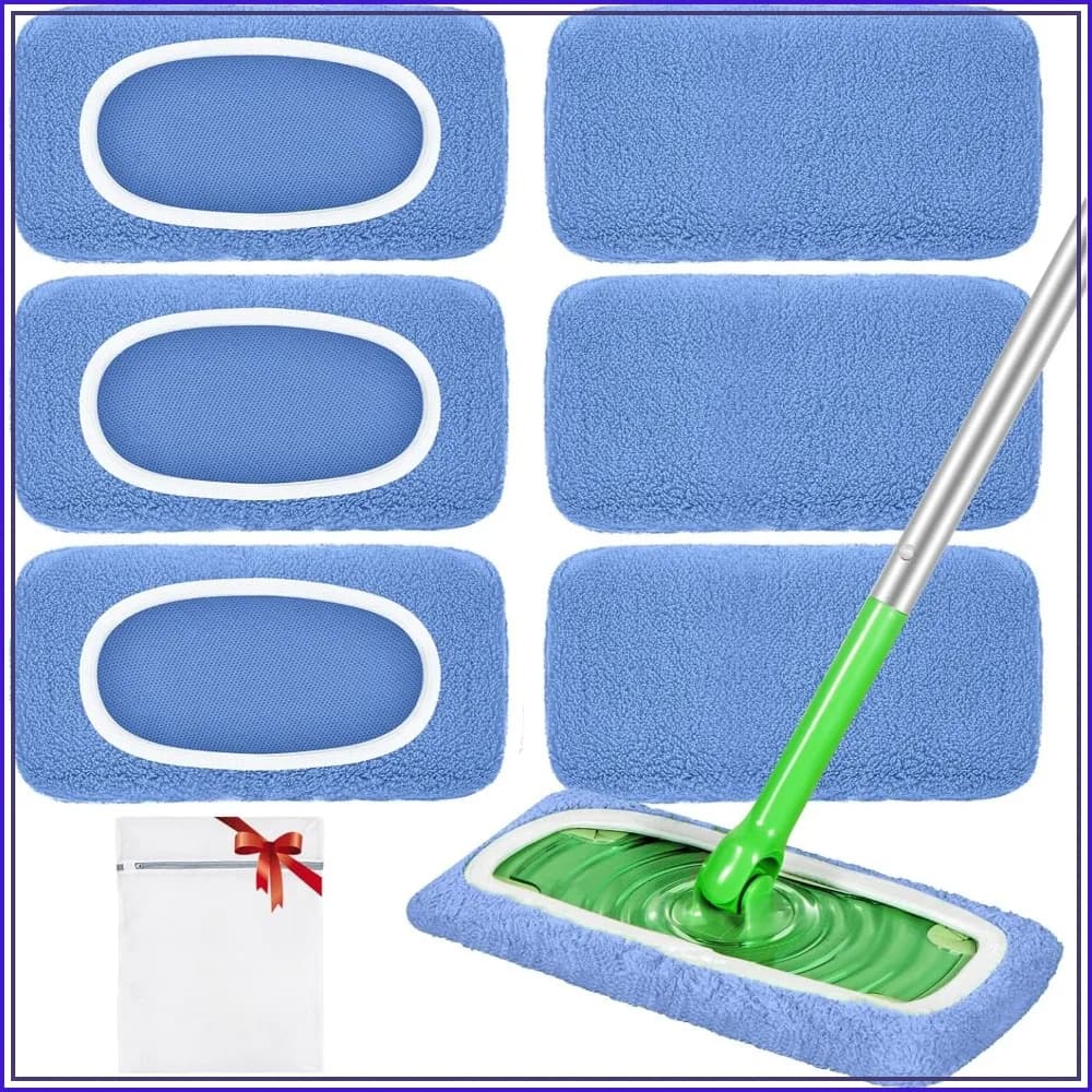 Reusable Microfiber Mop Pads for Sweeper Mop, 6 Pack, Washable Dry/Wet Cleaning Cloths for Hardwood, Tile, Laminate
