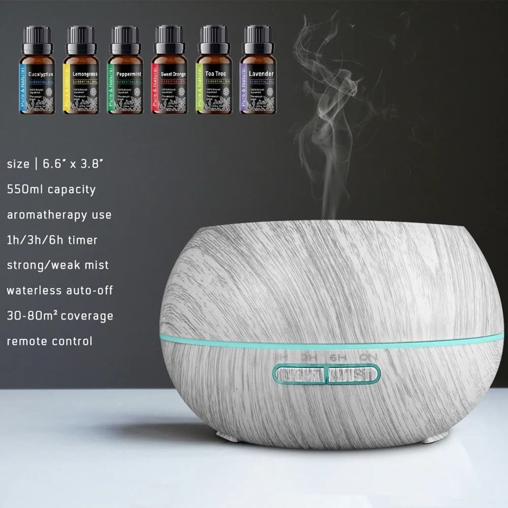Umidificatore regalo di benessere Set diffusore in legno Premium con 6 oli essenziali e telecomando perfetto inaugurazione della casa/regalo di natale