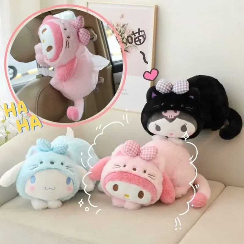 Cuscino Peluche Carino di Cinnamoroll e My Melody, Porta Fazzoletti per Auto e Casa, Contenitore per Fazzoletti a Tema Cartone Animato per Veicoli e Uso Interno