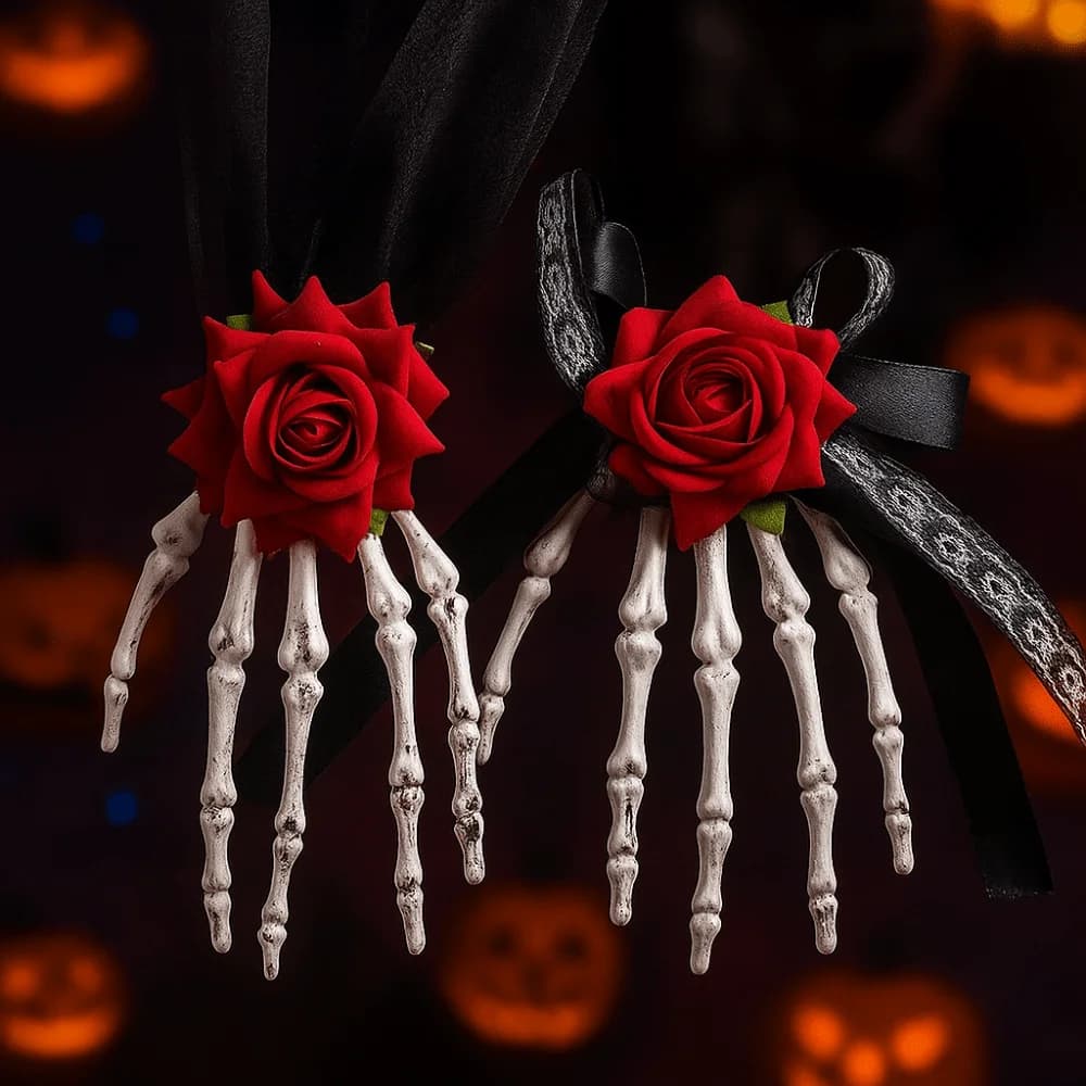 Cloth Ghost Claw Hair Clip Flower Cosplay Supply Skeleton Hand Rose Hairpin Halloween Skeleton Halloween Headwear Children