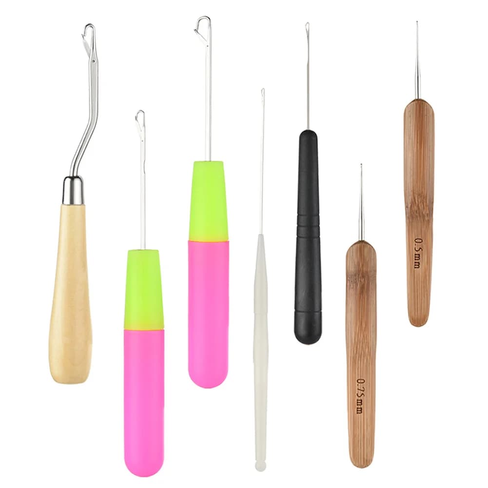 Set di Aghi per Acconciature Fai-da-Te, Strumento per Annodare i Capelli, 7 Ganci per Uncinetto in Plastica, Metallo e Legno
