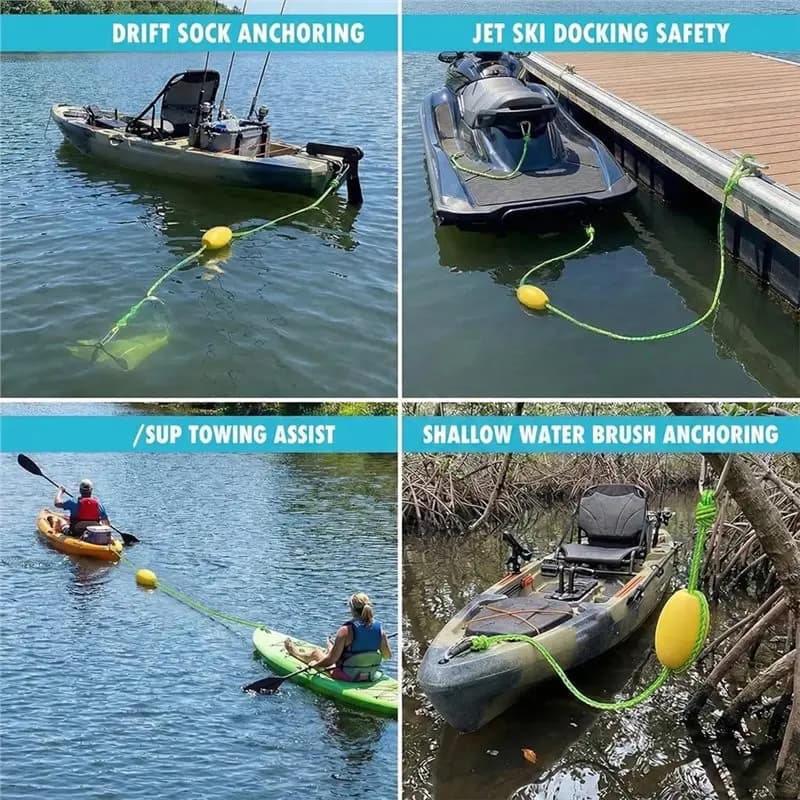 X08A Drift Sock Anchor Rope 20FT Kayak Tow Line, For Fishing Boats Buoys Stainless Clips, Anchor Rope And Buoy Accessories