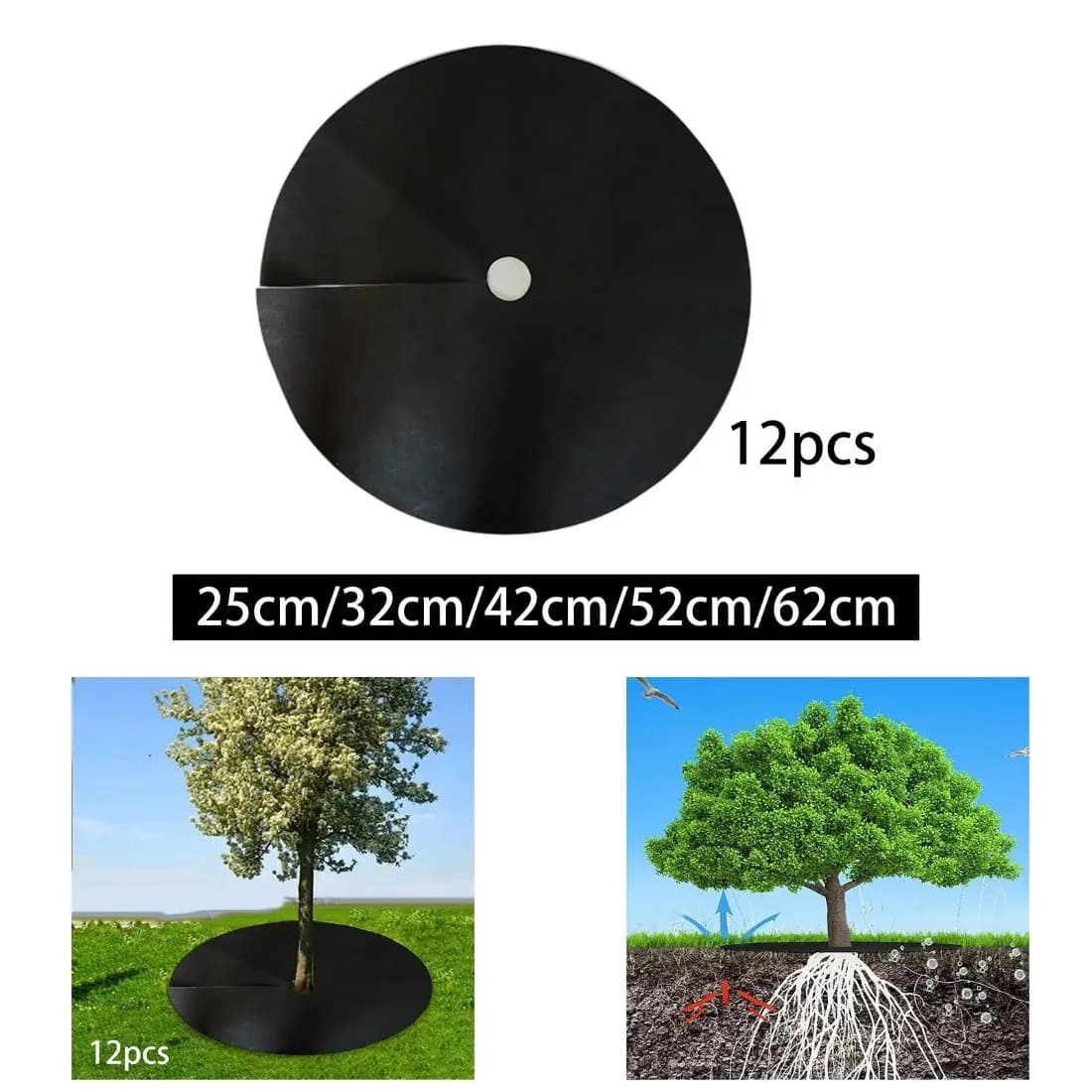 Black Weed Barrier Tree Rings – 12-Pack Root Protector Mats for Garden & Outdoor Trees