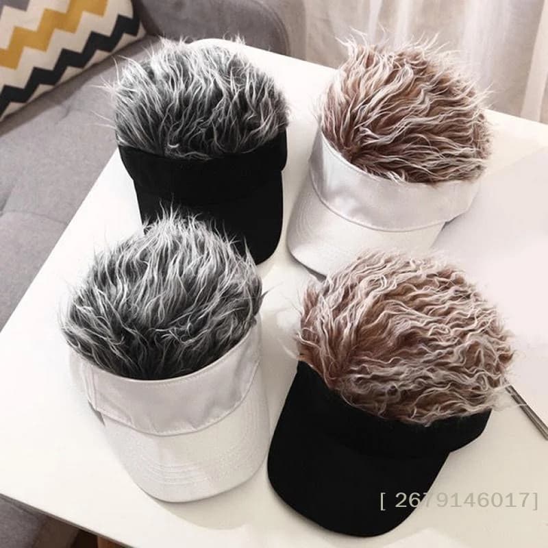 【YY26】Cappello Visiera Casual Unisex Uomo Donna Regolabile Parasole Hip Hop Berretto da Baseball con Peli a Punta e Parrucche