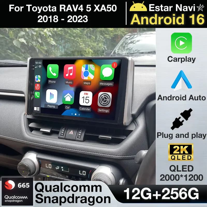 Android 16 Carplay per Toyota RAV4 5 XA50 2018 - 2023 Lettore Multimediale Video 2din Navi DSP 5G WIFI Auto GPS BT RDS Wireless DTS