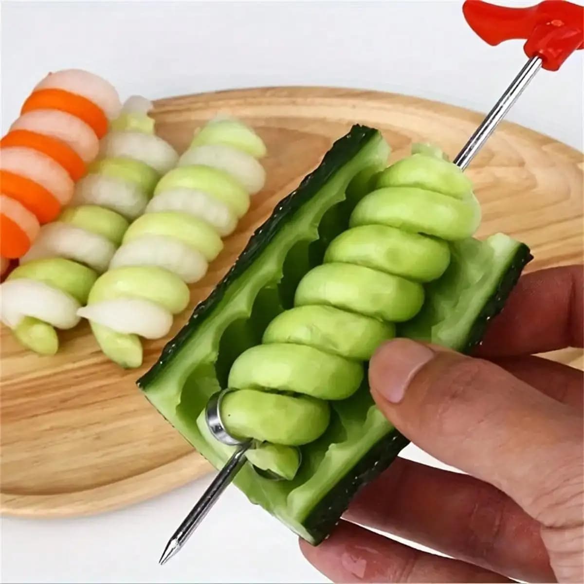 Coltello a spirale in acciaio inossidabile, dispositivo a spirale bicolore moderno per la cucina