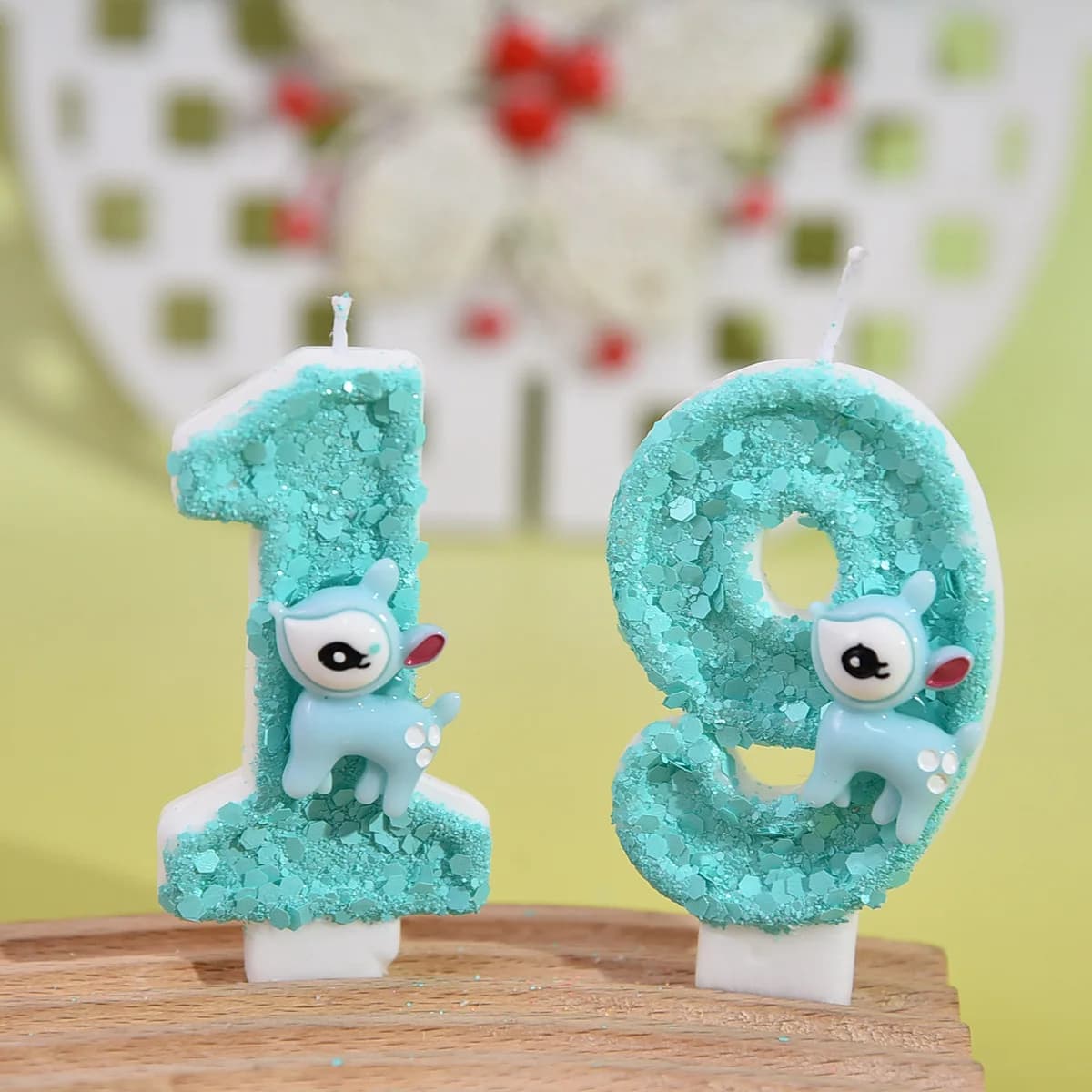 Blue Sequined Birthday Candles 0-9, Blue Cartoon Deer Digital Candles. Festive Party Atmosphere Decoration. Dessert Cake Plugin