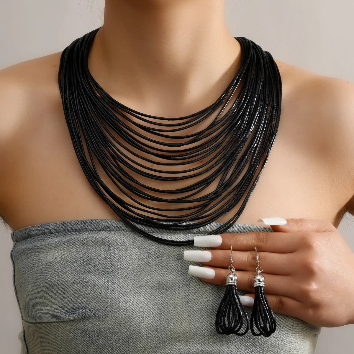 Fashionable Personalized Multi-Layer Choker New European & American Cross-Border Hot-Selling Hand-Woven Waxed Thread Material
