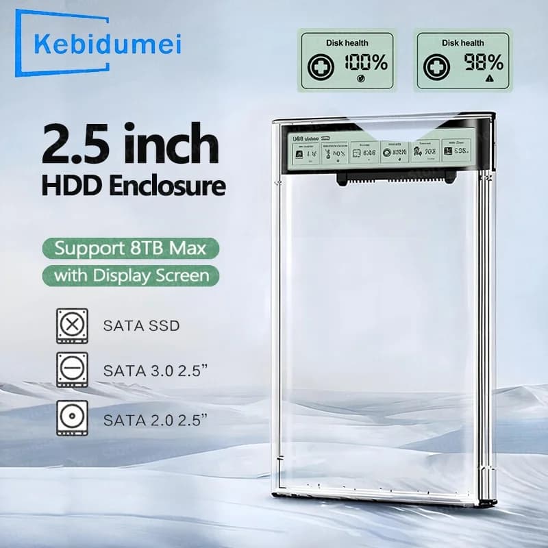 Custodia per HDD SSD da 2,5 '' Display intelligente trasparente Custodia per disco rigido USB3.2 Gen2 Custodia per disco rigido portatile Custodia per HDD esterna da 2,5