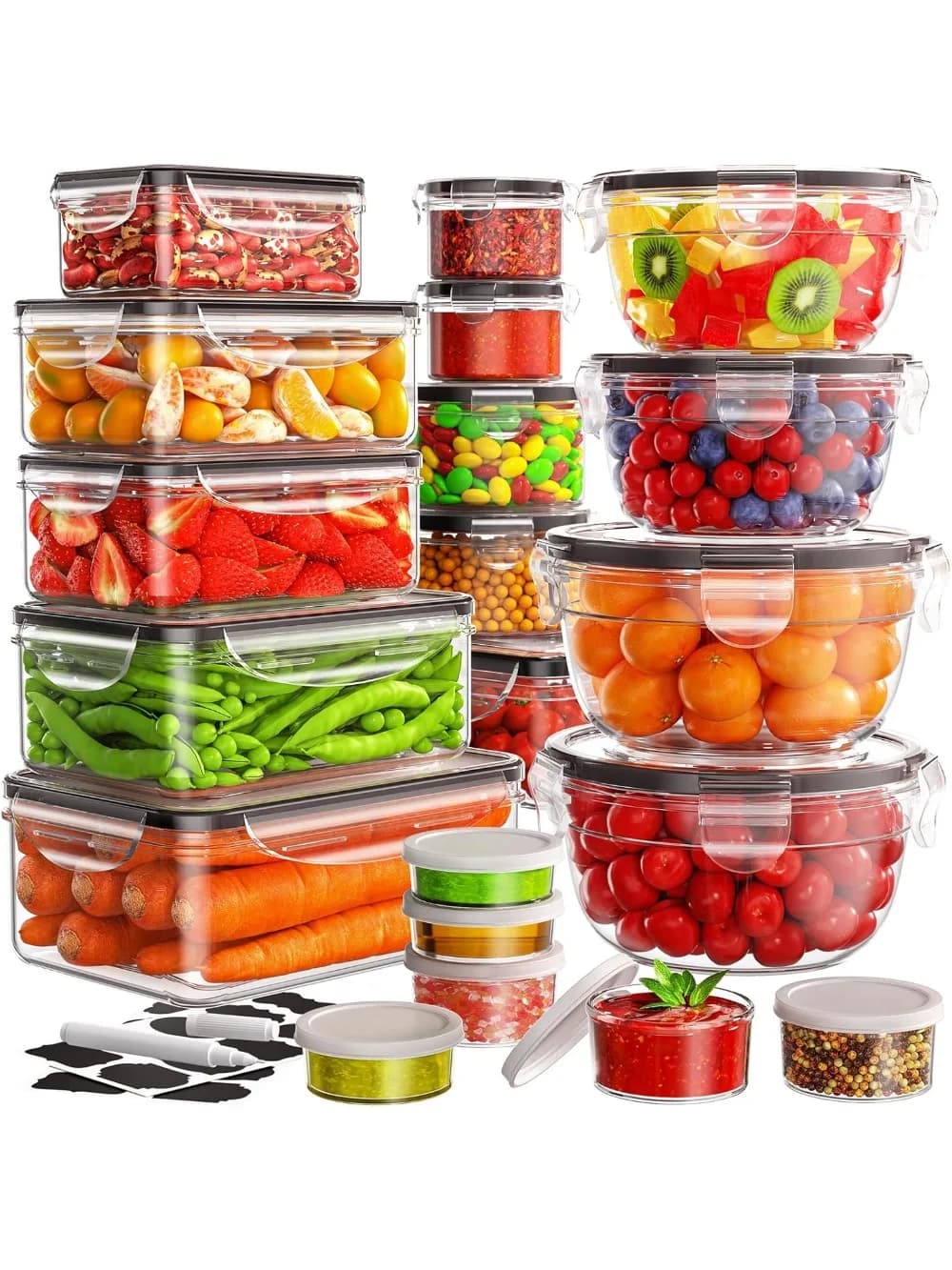 Set di contenitori ermetici per alimenti da 40 pezzi, a tenuta stagna, aptos per microonde e lavastoviglie, include etichette e penne