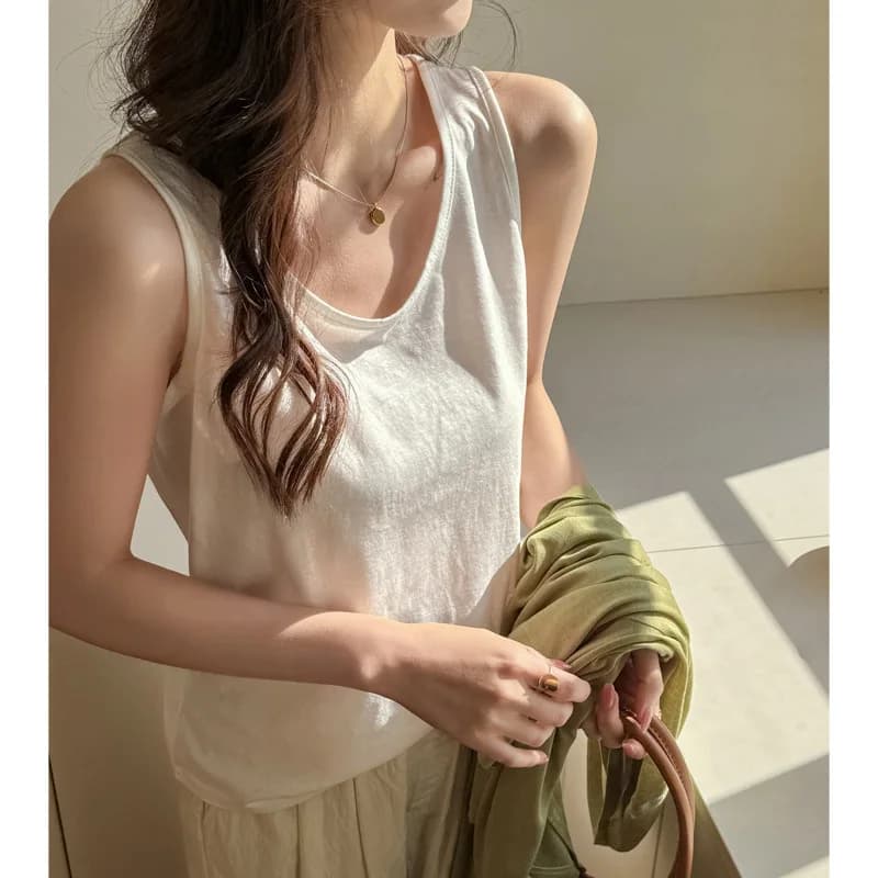Canotta Estiva Versatile da Donna, Stile Rilassato, Senza Maniche, Copre il Grasso delle Ascelle, Top Base che Nasconde le Imperfezioni