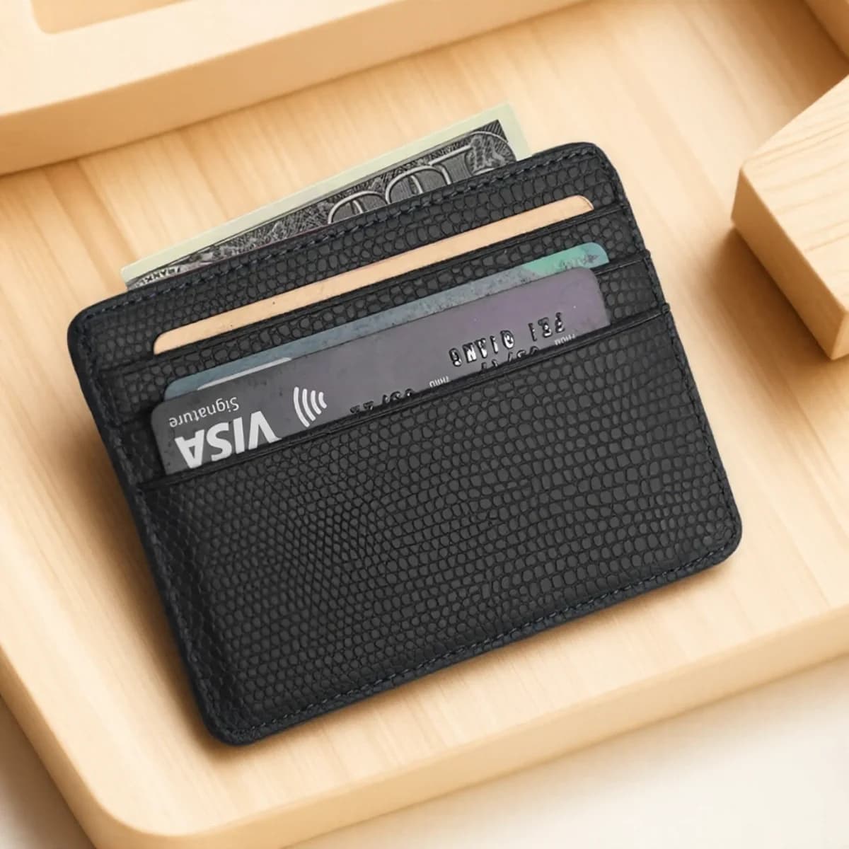 Mini porta carte da viaggio in pelle PU Portafoglio con finestra identificativa modello lucertola per uomo donna Portafoglio compatto organizer