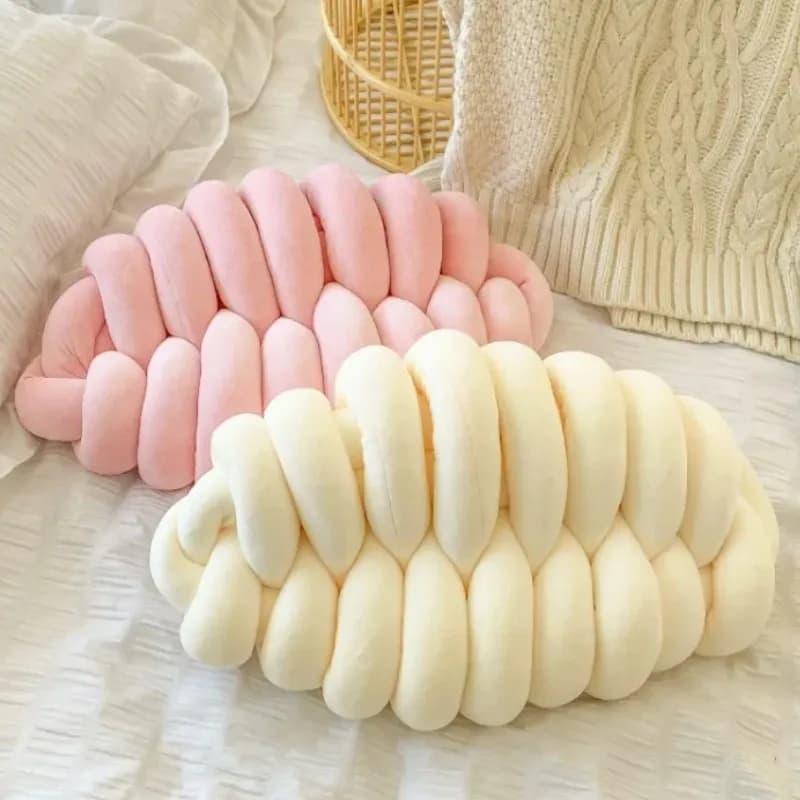 Cuscino Annodato Fatto a Mano, Cuscino Decorativo a Foglie, Cuscini Decorativi Crema Rosa Nero Verde, Cuscino Annodato in Peluche, Cuscino Lombare Estetico
