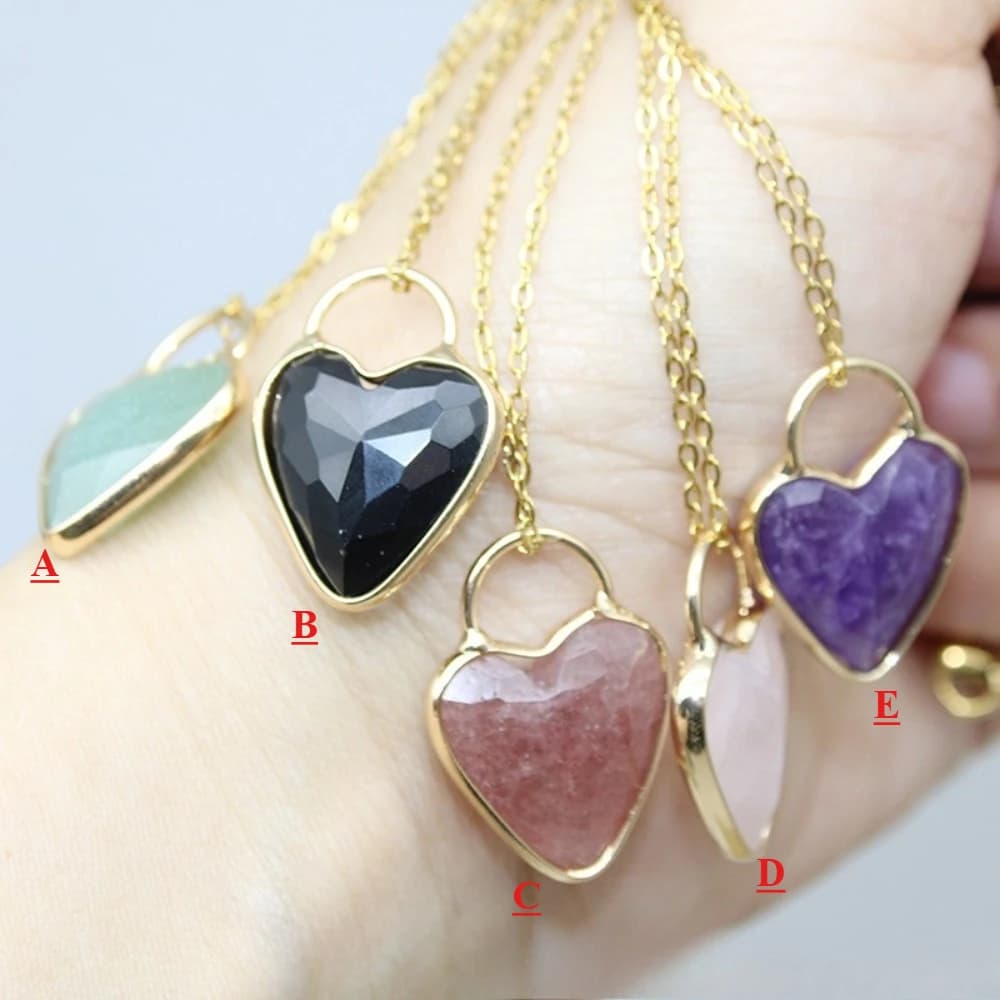 Collana con Ciondolo a Forma di Lucchetto d'Amore in Quarzo Rosa Naturale, Regalo per Donne, Compleanno, Halloween, Natale