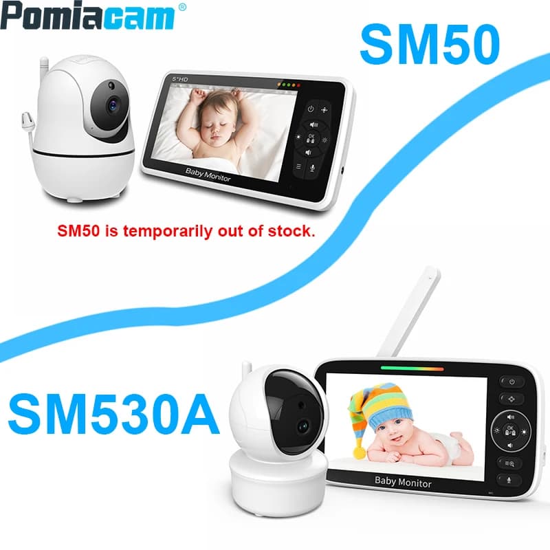 Monitor per Bambini SM530A/SM50 con Schermo HD da 5 Pollici, Telecamera Rotante Wireless, Visione Notturna, Interfono, Ninna Nanna, Sicurezza del Bambino