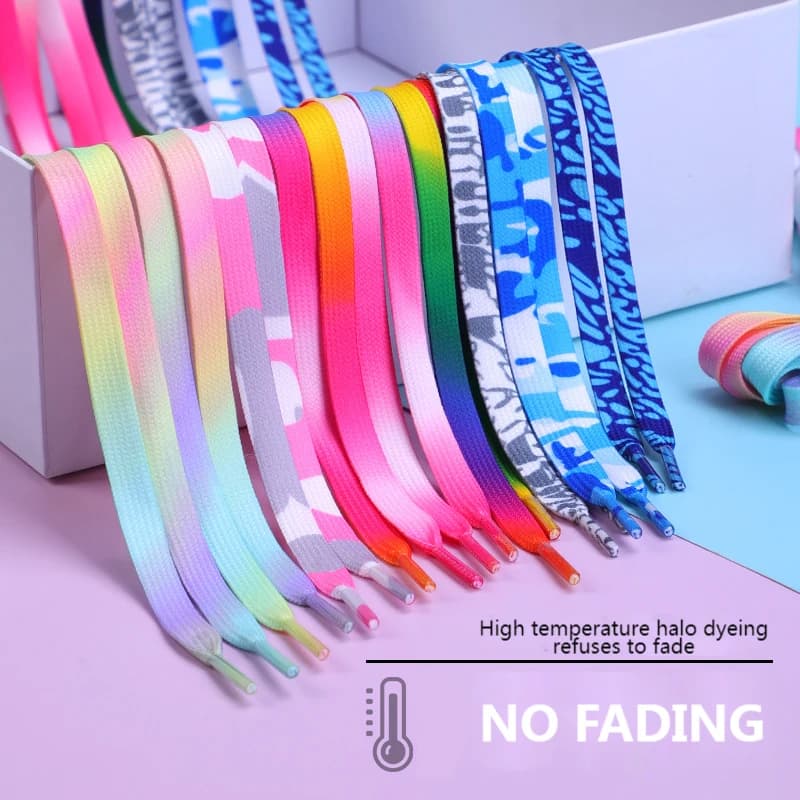 1 Pair Rainbow Colour Shoe Laces Flat Shoelaces Casual Canvas Shoes Colorful Shoelace Print Gradient Men's and Women's Universal
