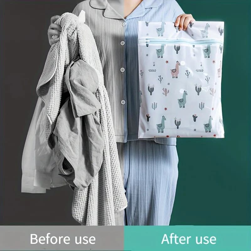 3pcs Alpaca Cactus Mesh Wash Bag Fine Mesh Laundry Pouch with Durable Zipper Llama Print Clothes Care Bag for Underwear Socks