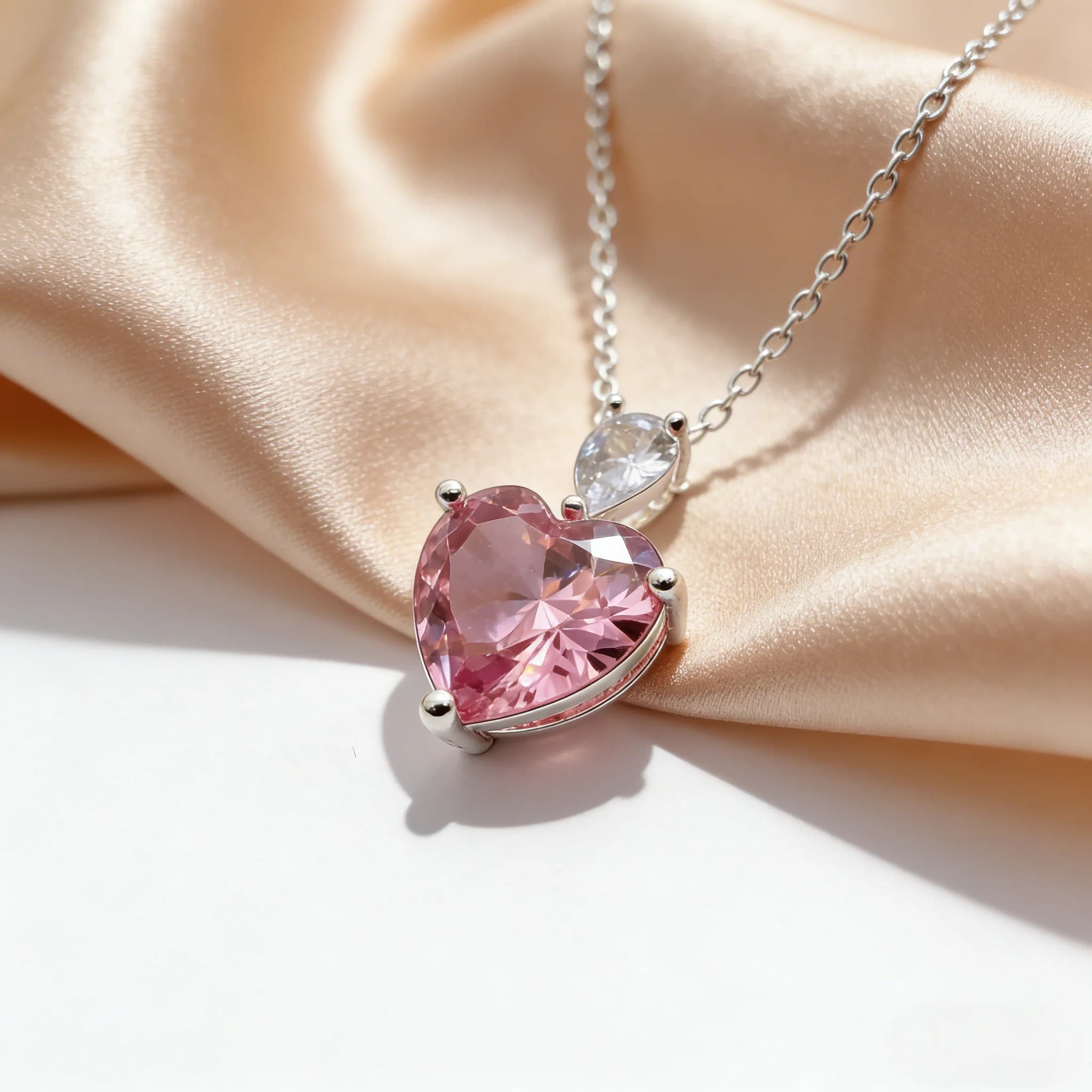 Necklace with Heart Pendant in Zircone for Women, Design Brilliant Good luck charm, Elegant Chain for Clavicola, Fashion Jewelry